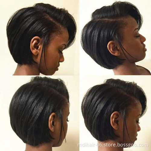 Wholesale 8 Inches Natural Black Short Straight  Brazilian Cuticle Aligned Raw Virgin Hair Pixie Cut Lace Front Wigs